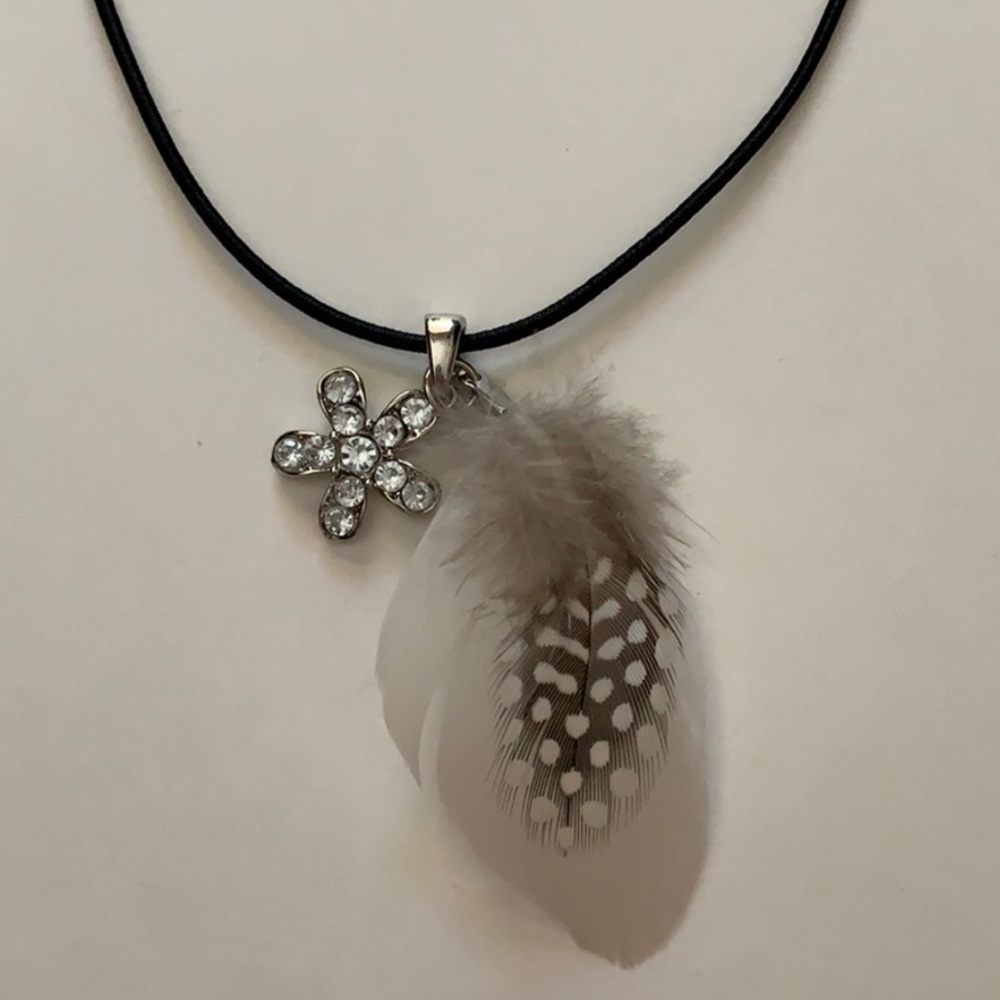 Star and Feather Necklace Black Cord
